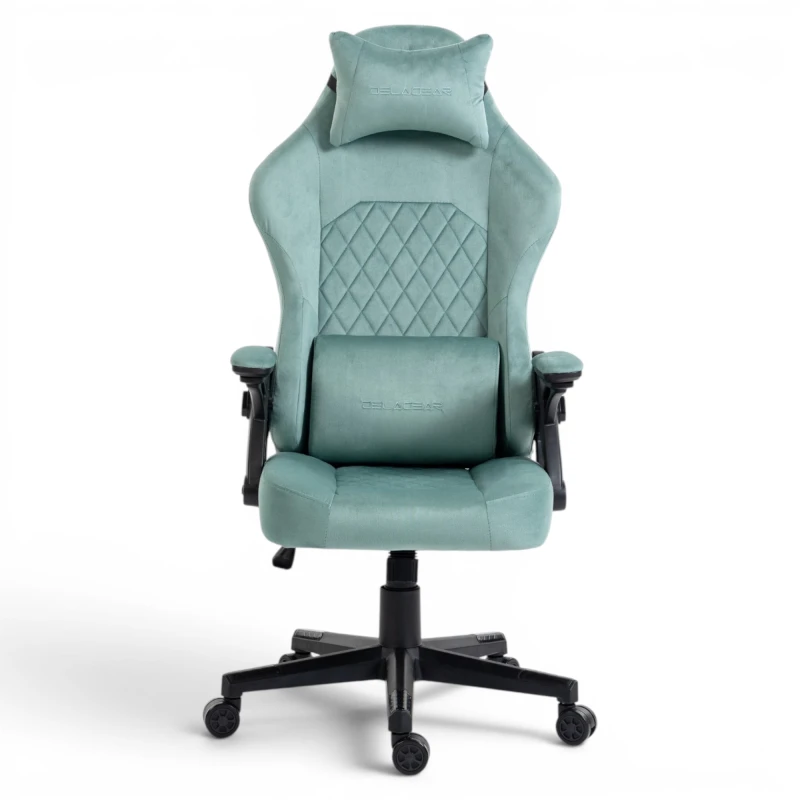 Fotel Gamingowy Delagear G 404 Zielony Velvet Materiałowy - centralny widok z przodu.