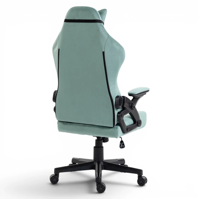 Fotel Gamingowy Delagear G 404 Zielony Velvet Materiałowy - widok z tyłu w lewym półprofilu.