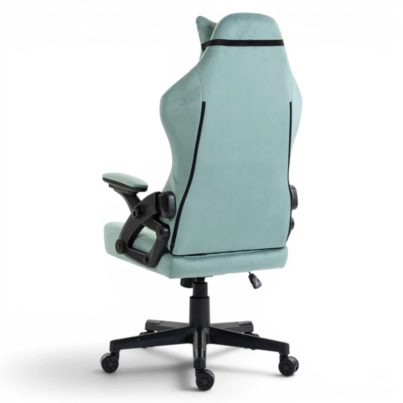 Fotel Gamingowy Delagear G 404 Zielony Velvet Materiałowy - tył w prawym półprofilu.