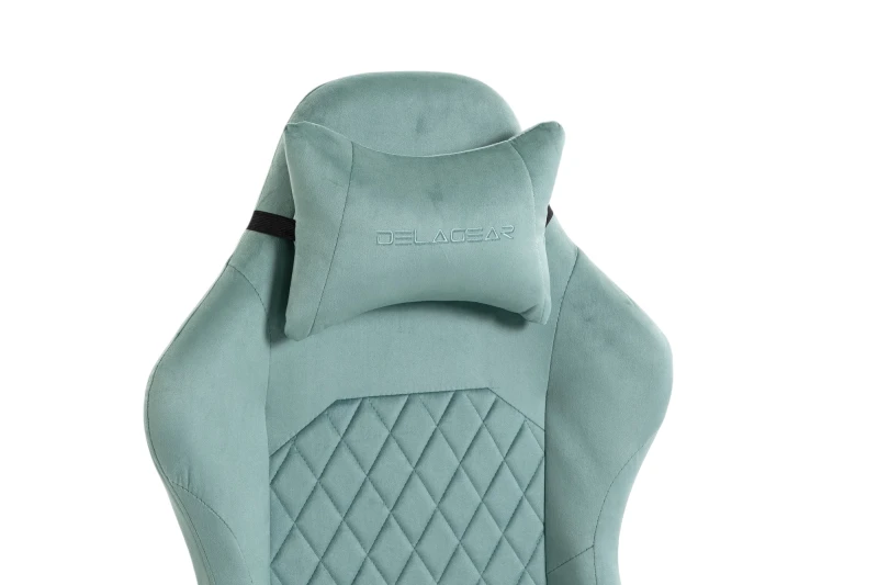 Fotel Gamingowy Delagear G 404 Zielony Velvet Materiałowy - zbliżenie na poduszkę karkową.