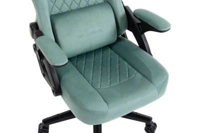 Fotel Gamingowy Delagear G 404 Zielony Velvet Materiałowy - detal siedziska i podłokietników.