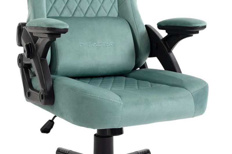 Fotel Gamingowy Delagear G 404 Zielony Velvet Materiałowy - zbliżenie na przód siedziska.