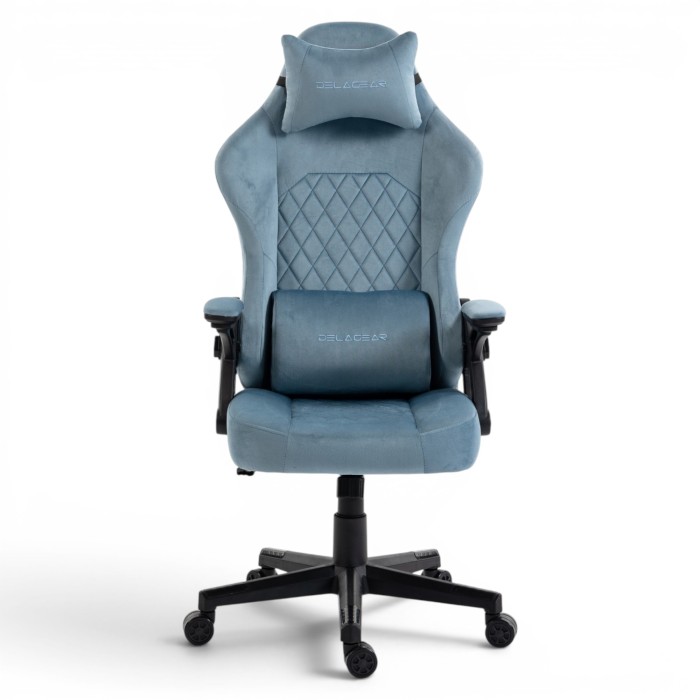 Fotel Gamingowy Delagear G 404 Niebieski Velvet Materiałowy - centralny widok z przodu.