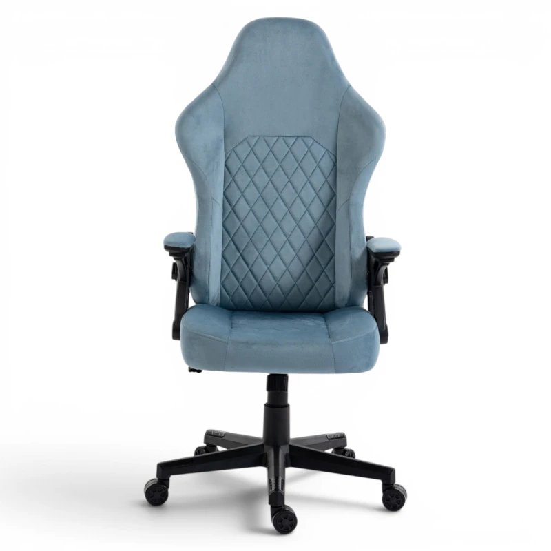 Fotel Gamingowy Delagear G 404 Niebieski Velvet Materiałowy - front bez poduszek.