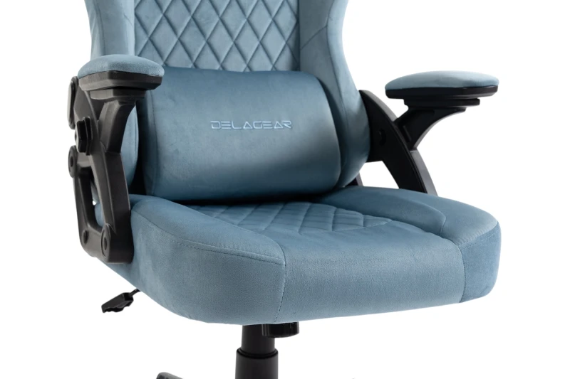 Fotel Gamingowy Delagear G 404 Niebieski Velvet Materiałowy - zbliżenie na przód siedziska.