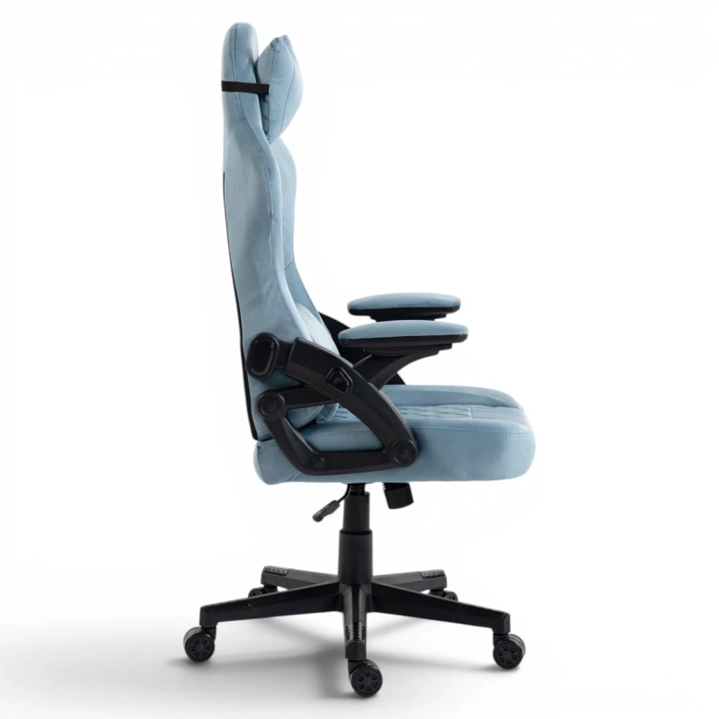 Fotel Gamingowy Delagear G 404 Niebieski Velvet Materiałowy - widok z lewego boku.