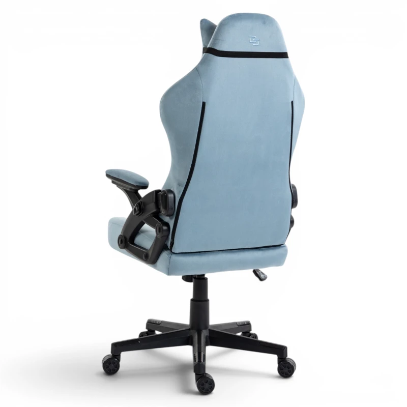 Fotel Gamingowy Delagear G 404 Niebieski Velvet Materiałowy - tył w prawym półprofilu.