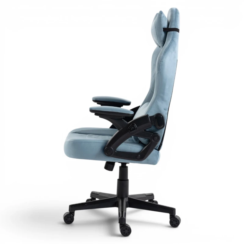 Fotel Gamingowy Delagear G 404 Niebieski Velvet Materiałowy - widok z prawego boku.