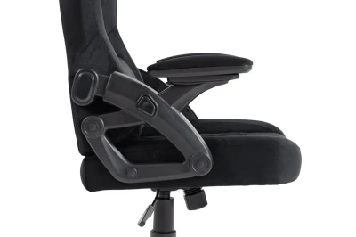 Fotel Gamingowy Delagear G 404 Czarny Velvet - detal bocznego mechanizmu przy siedzisku i podłokietniku.