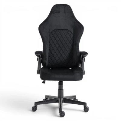 Fotel Gamingowy Delagear G 404 Czarny Velvet - front bez poduszek z pikowanym panelem oparcia.