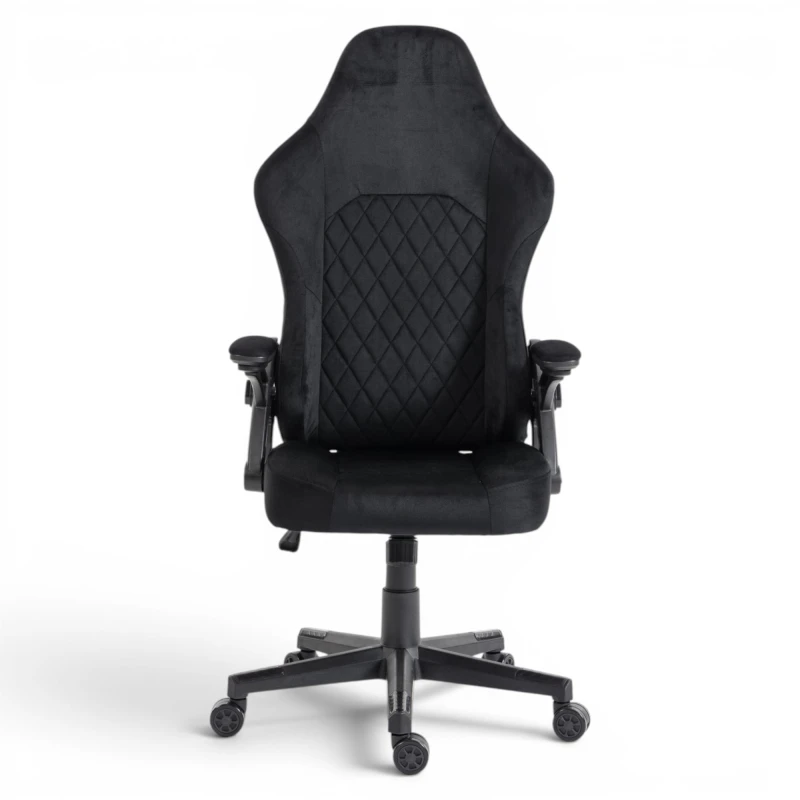 Fotel Gamingowy Delagear G 404 Czarny Velvet - front bez poduszek z pikowanym panelem oparcia.