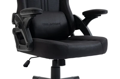 Fotel Gamingowy Delagear G 414 Czarny Materiałowy - widok od spodu z pokrętłem i dźwignią.