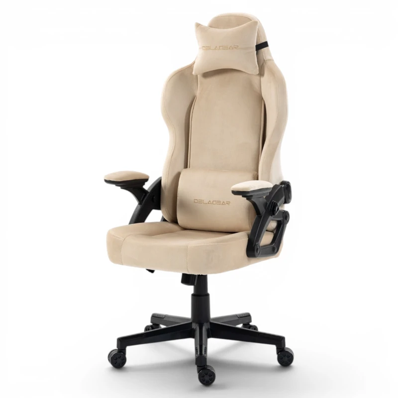 Fotel Gamingowy Delagear G 450 Beżowy Materiałowy - prawy półprofil.
