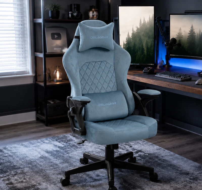 Fotel Gamingowy Delagear G 404 Niebieski Velvet Materiałowy