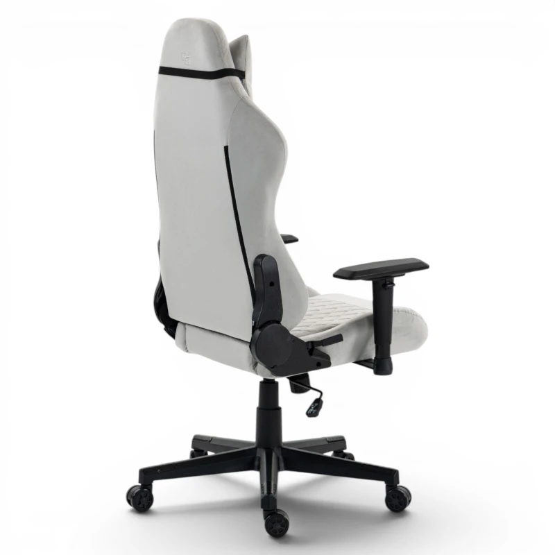 Fotel Gamingowy Delagear G 505 Szary Materiałowy - tylny półprofil z widocznym bocznym mechanizmem.