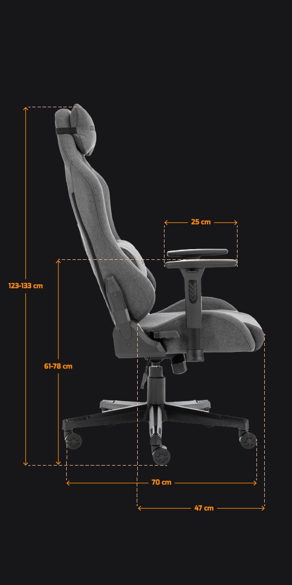 Wymiary Fotel Gamingowy DELAGEAR G 606 Ciemnoszary Materiałowy