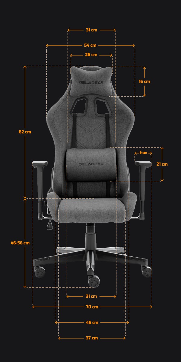 Wymiary Fotel Gamingowy DELAGEAR G 606 Ciemnoszary Materiałowy