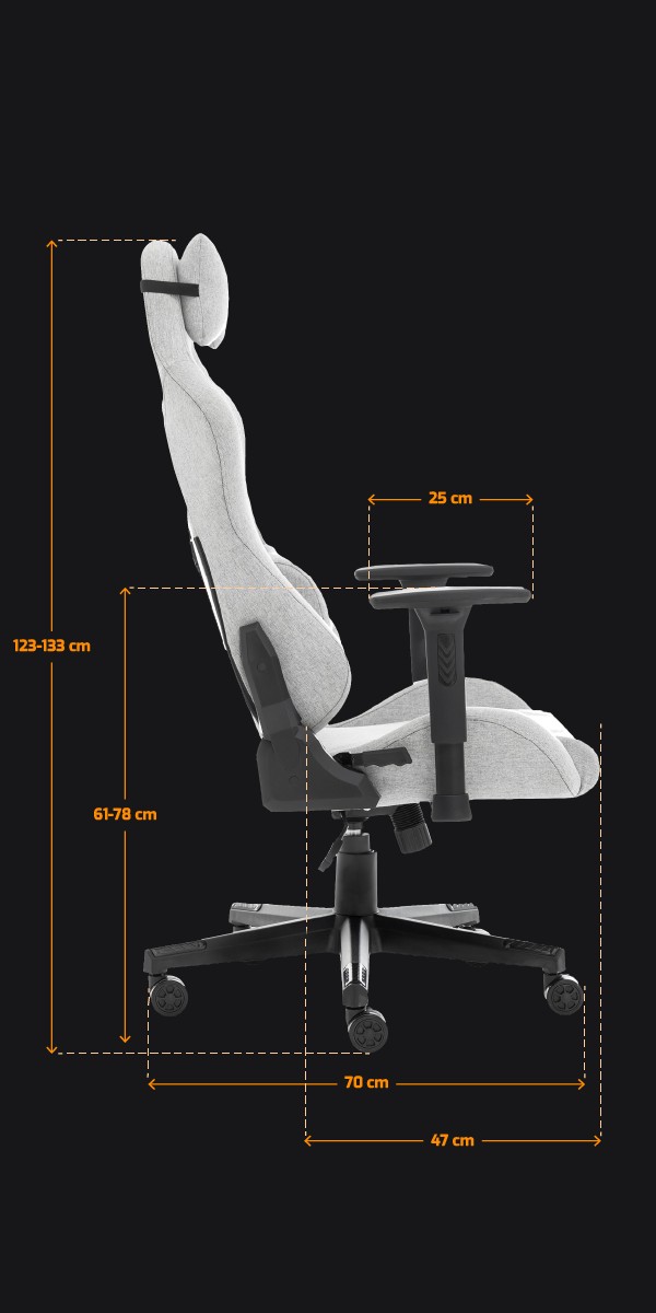 Wymiary Fotel Gamingowy DELAGEAR G 606 Szary Materiałowy