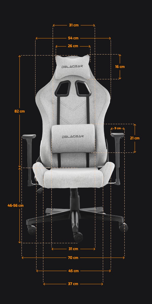 Wymiary Fotel Gamingowy DELAGEAR G 606 Szary Materiałowy