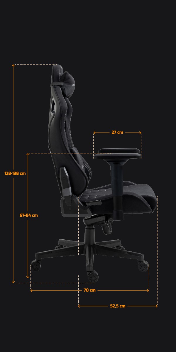 Wymiary Fotel Gamingowy DELAGEAR G 808 Czarny Materiałowy