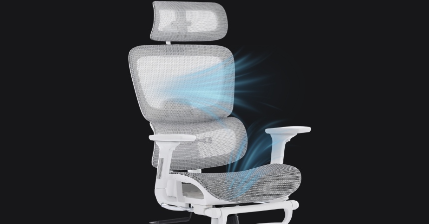 Ergonomiczny fotel DELAGEAR M Pro 750 czarny z siatką mesh zapewniającą swobodny przepływ powietrza i wentylację pleców podczas pracy