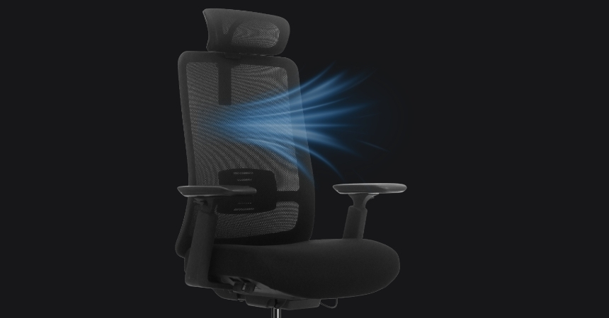 Fotel Ergonomiczny Biurowy ERGONAUT ODYSSEY Czarny – widok na transparentną strukturę siatki oparcia.